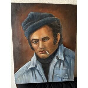 Joan Jordan Painting on Canvas Portrait of a Man 1977 not framed vintage signed